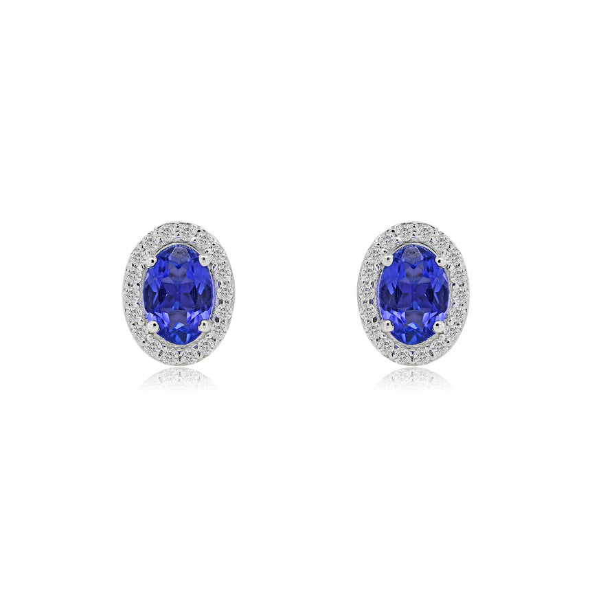 Tanzanite Studs | 36 Diamond pcs | 0.16ctw Natural Diamond | 14k Gold