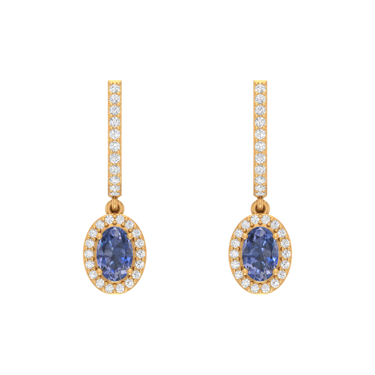 Tanzanite Hoops | 58 Diamond pcs | 0.33ctw Natural Diamond | 14k Gold