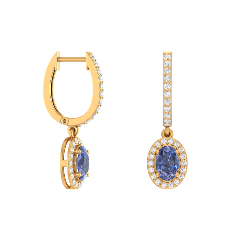 Tanzanite Hoops | 58 Diamond pcs | 0.33ctw Natural Diamond | 14k Gold