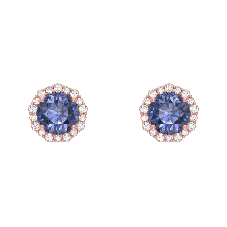 Tanzanite Studs | 36 Diamond pcs | 0.22ctw Natural Diamond | 14k Gold