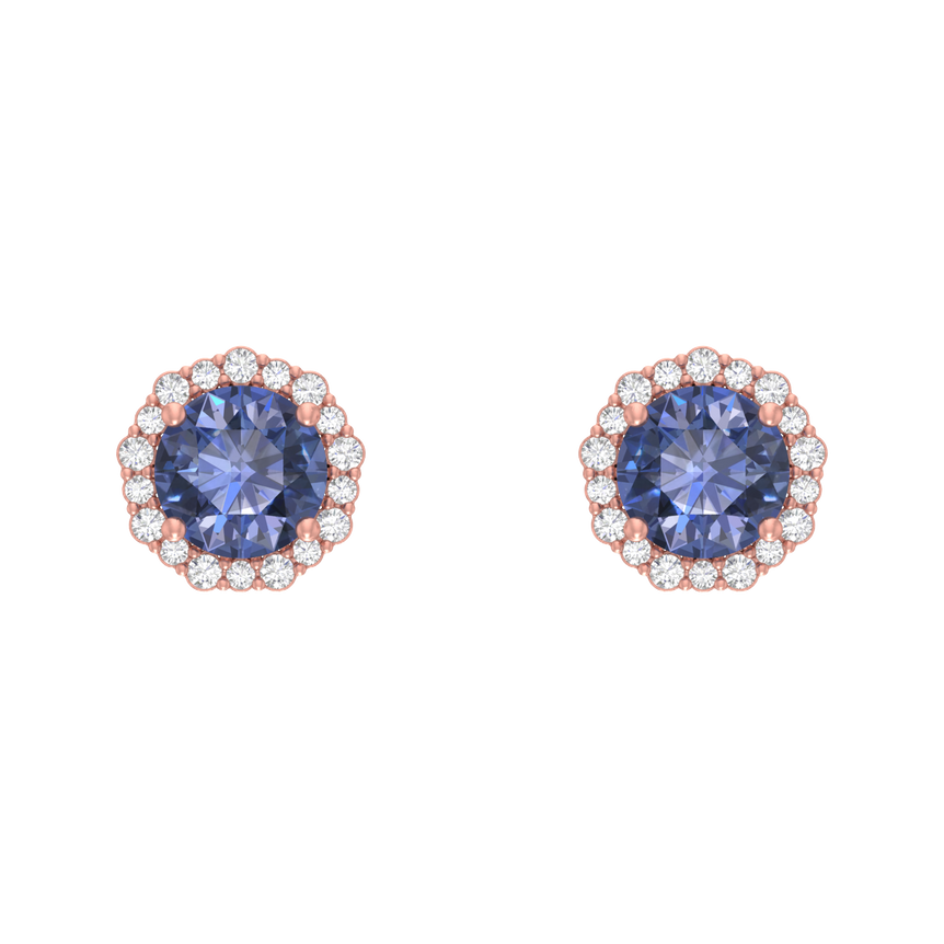 Tanzanite Studs | 36 Diamond pcs | 0.22ctw Natural Diamond | 14k Gold