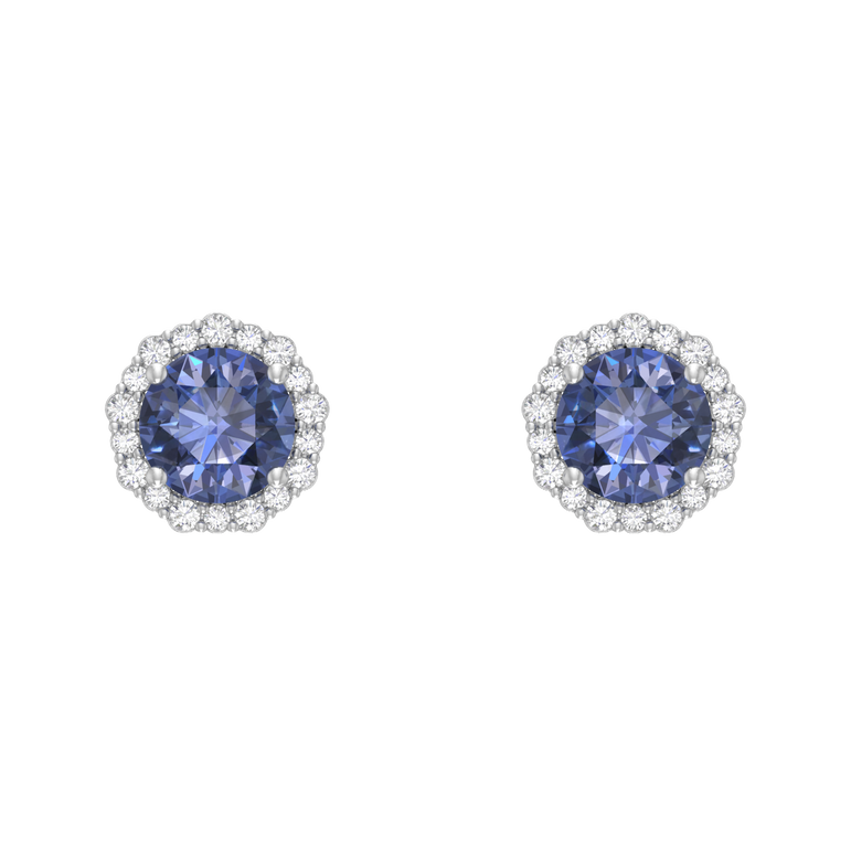 Tanzanite Studs | 36 Diamond pcs | 0.22ctw Natural Diamond | 14k Gold