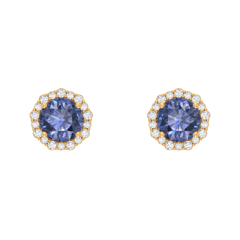 Tanzanite Studs | 36 Diamond pcs | 0.22ctw Natural Diamond | 14k Gold