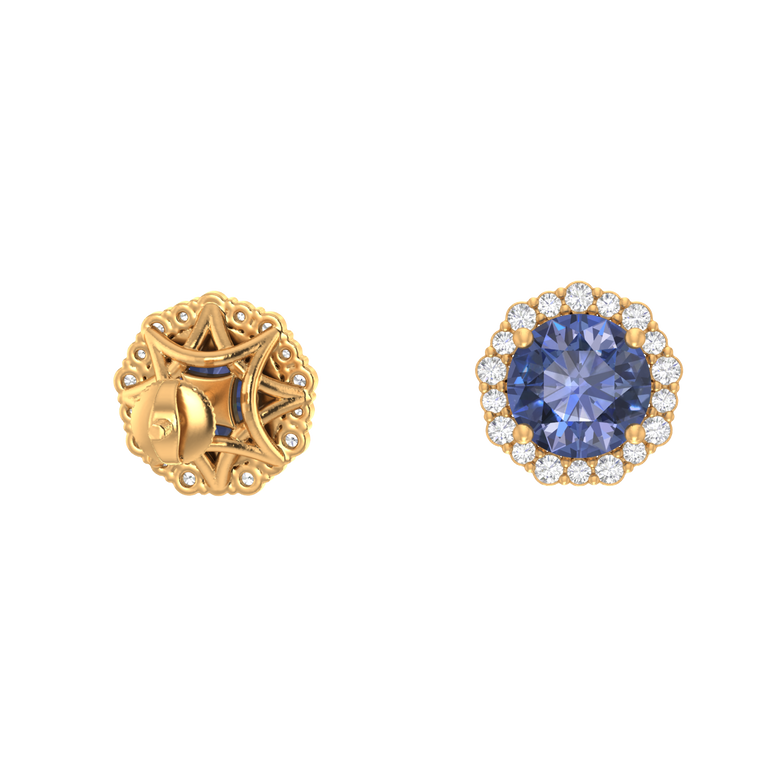 Tanzanite Studs | 36 Diamond pcs | 0.22ctw Natural Diamond | 14k Gold