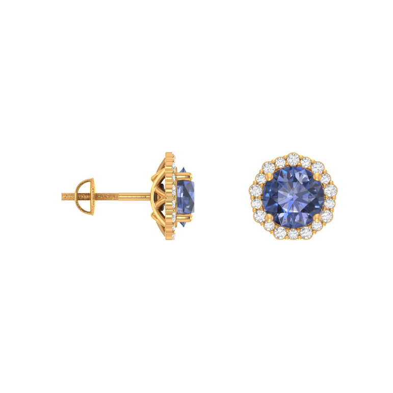 Tanzanite Studs | 36 Diamond pcs | 0.22ctw Natural Diamond | 14k Gold