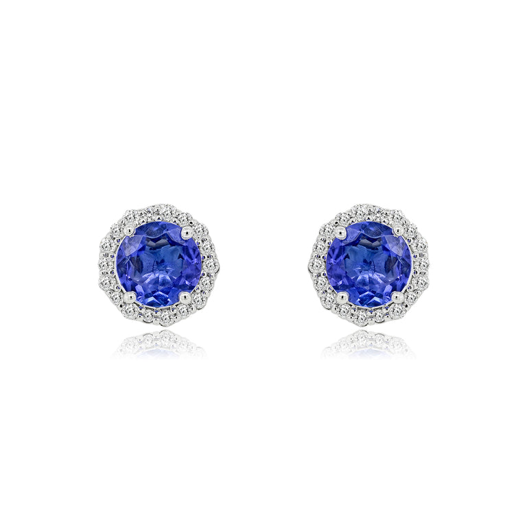 Tanzanite Studs | 36 Diamond pcs | 0.22ctw Natural Diamond | 14k Gold