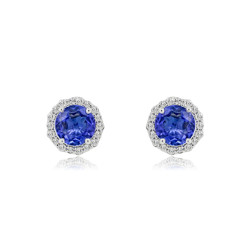 Tanzanite Studs | 36 Diamond pcs | 0.22ctw Natural Diamond | 14k Gold