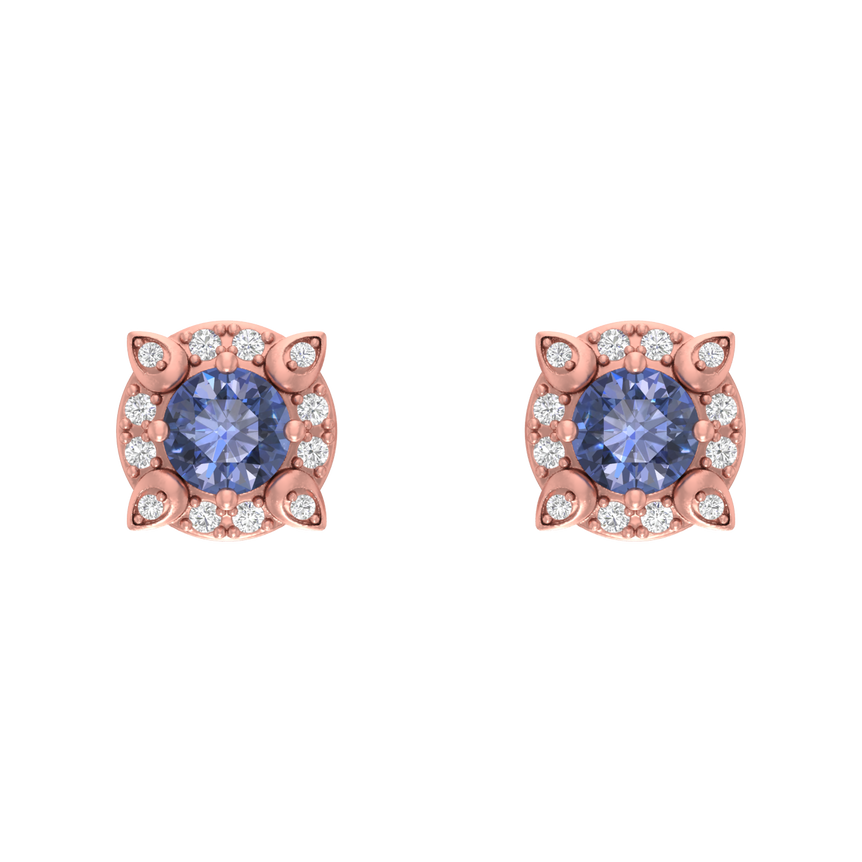 Tanzanite Studs | 24 Diamond pcs | 0.17ctw Natural Diamond | 14k Gold