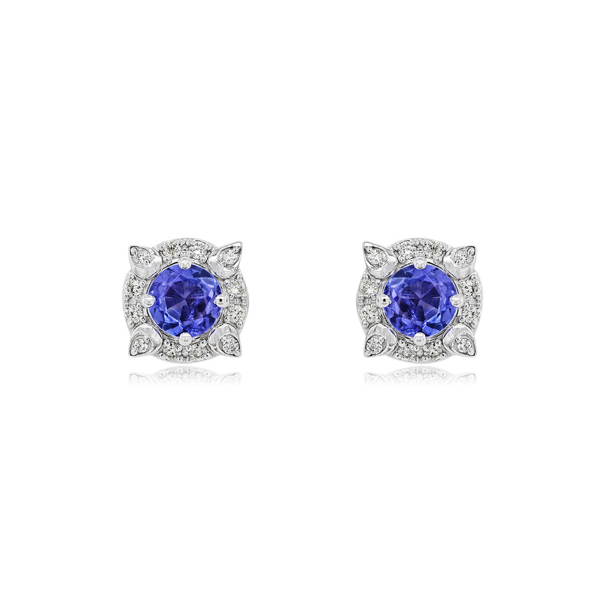 Tanzanite Studs | 24 Diamond pcs | 0.17ctw Natural Diamond | 14k Gold