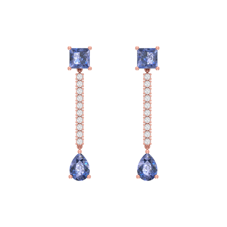 Tanzanite Earrings | 20 Diamond pcs | 0.34ctw Natural Diamond 14k Gold