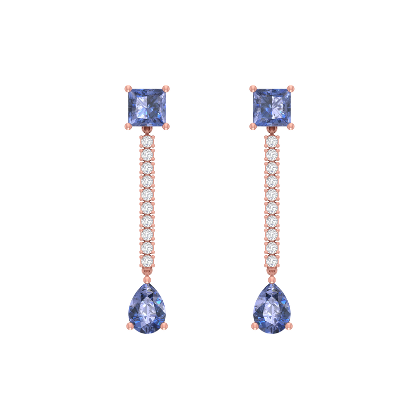 Tanzanite Earrings | 20 Diamond pcs | 0.34ctw Natural Diamond 14k Gold