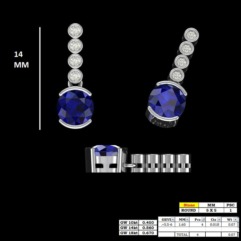 Tanzanite Pendant | 4 diamond pcs | 0.07ctw Natural Diamond | 14k Gold