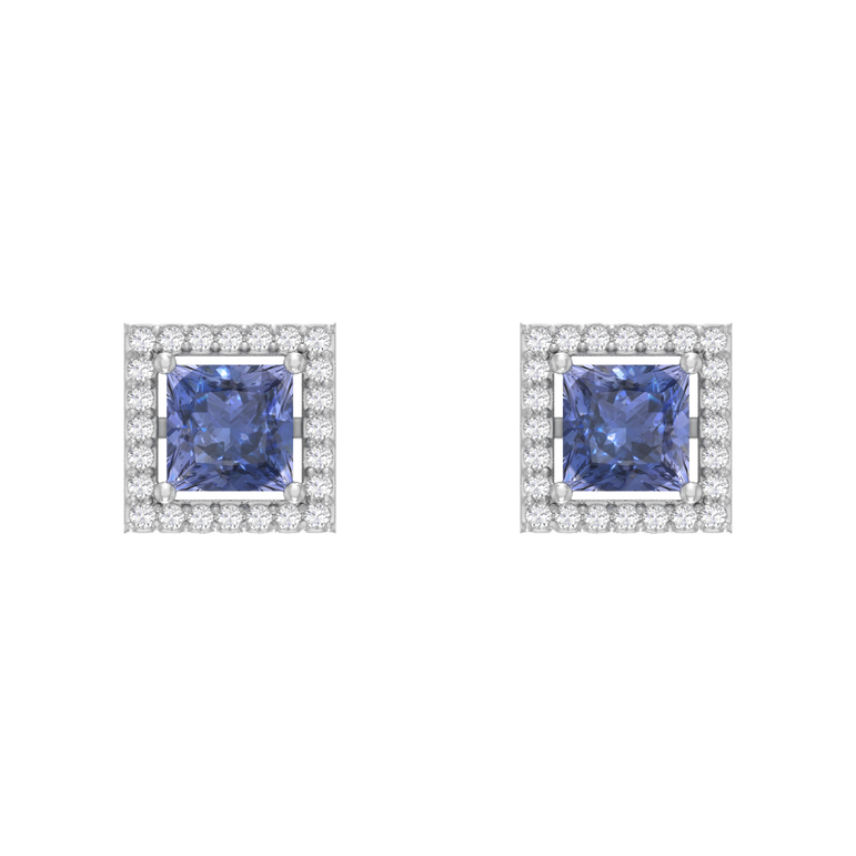 Tanzanite Studs | 48 diamond pcs | 0.3ctw Natural Diamond | 14k Gold