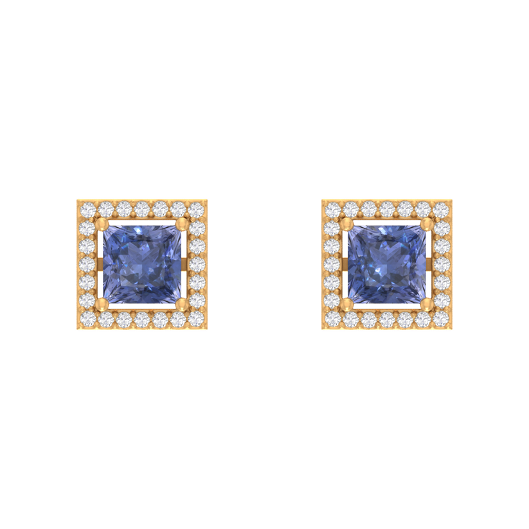 Tanzanite Studs | 48 diamond pcs | 0.3ctw Natural Diamond | 14k Gold