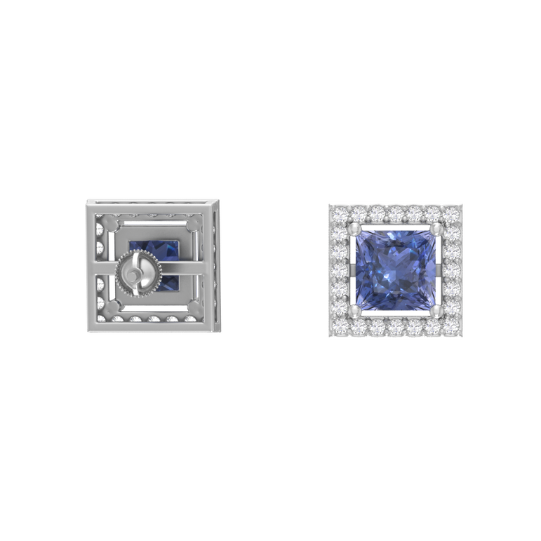 Tanzanite Studs | 48 diamond pcs | 0.3ctw Natural Diamond | 14k Gold