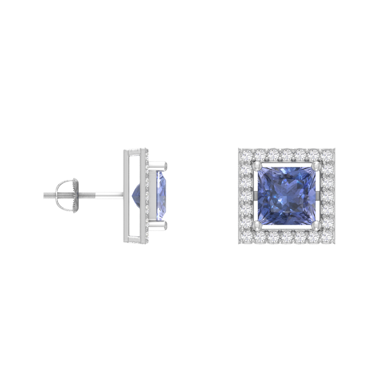 Tanzanite Studs | 48 diamond pcs | 0.3ctw Natural Diamond | 14k Gold