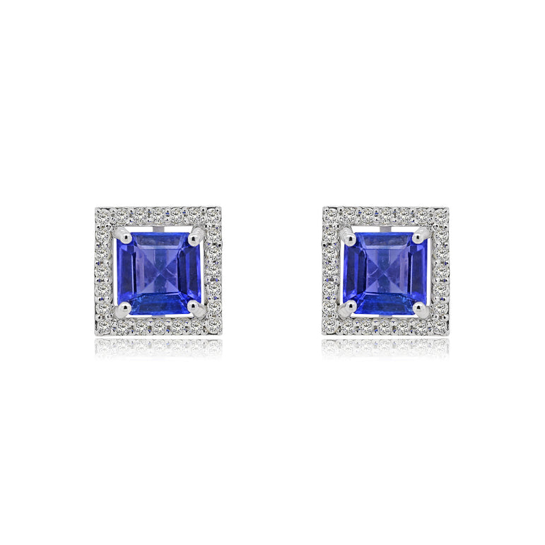 Tanzanite Studs | 48 diamond pcs | 0.3ctw Natural Diamond | 14k Gold