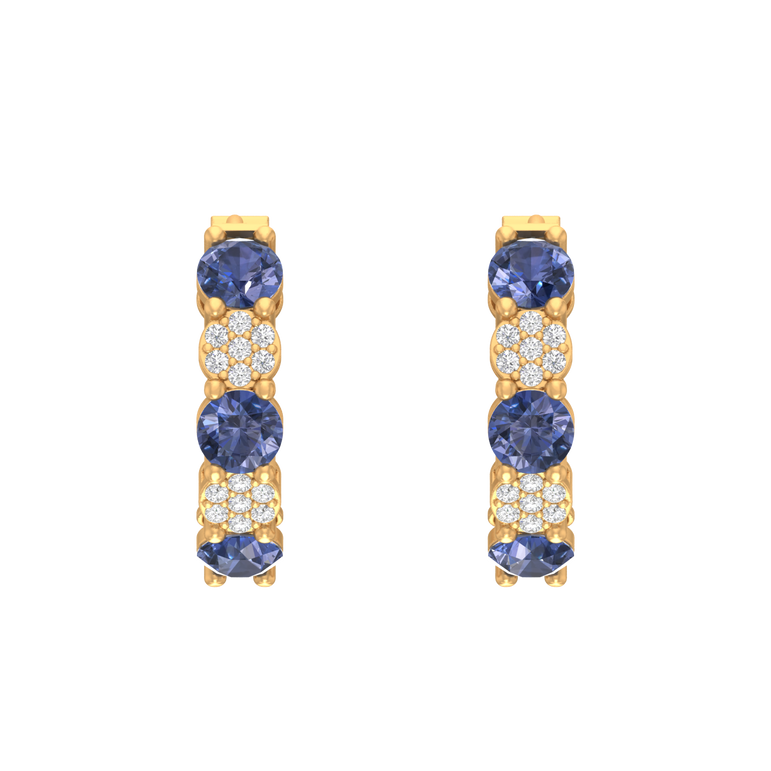 Tanzanite Hoops | 28 Diamond pcs | 0.33ctw Natural Diamond | 14k Gold