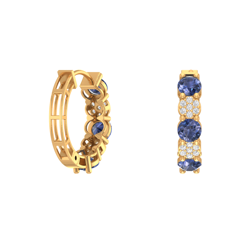 Tanzanite Hoops | 28 Diamond pcs | 0.33ctw Natural Diamond | 14k Gold