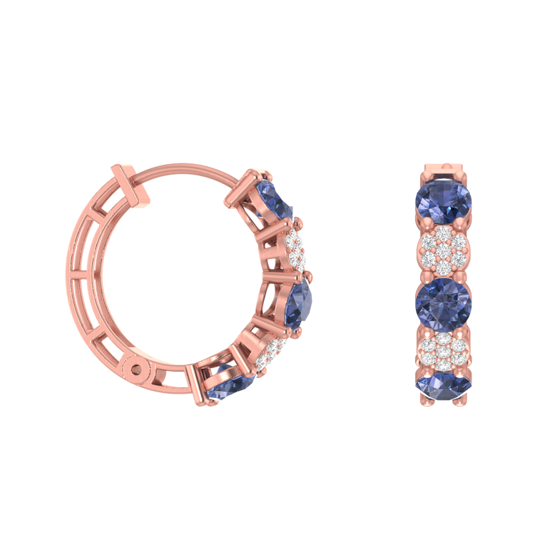 Tanzanite Hoops | 28 Diamond pcs | 0.33ctw Natural Diamond | 14k Gold