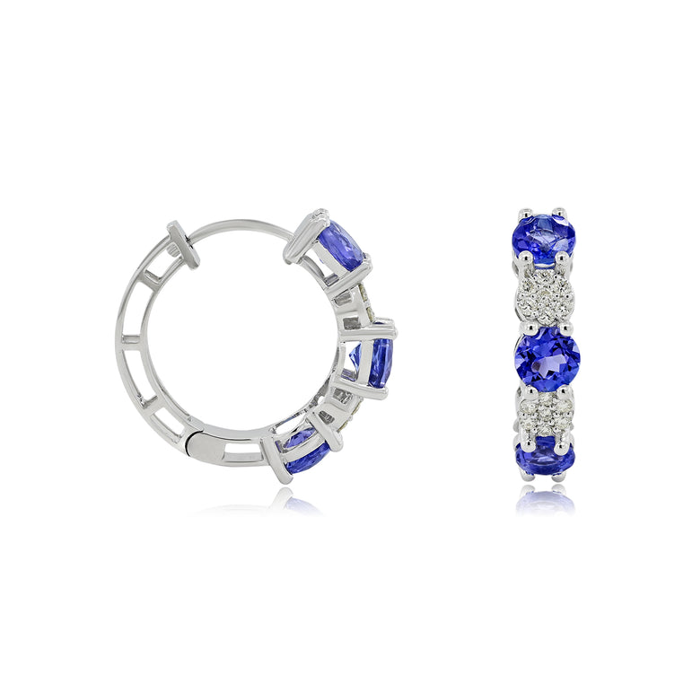 Tanzanite Hoops | 28 Diamond pcs | 0.33ctw Natural Diamond | 14k Gold