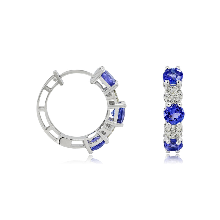 Tanzanite Hoops | 28 Diamond pcs | 0.33ctw Natural Diamond | 14k Gold