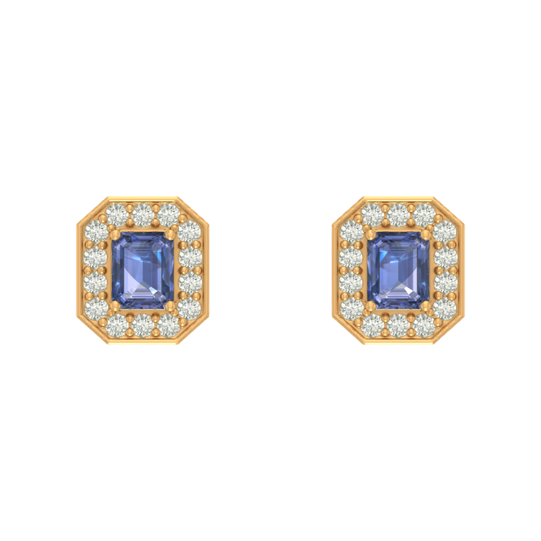 Tanzanite Studs | 28 Diamond pcs | 0.46ctw Natural Diamond | 14k Gold