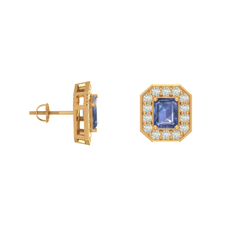 Tanzanite Studs | 28 Diamond pcs | 0.46ctw Natural Diamond | 14k Gold