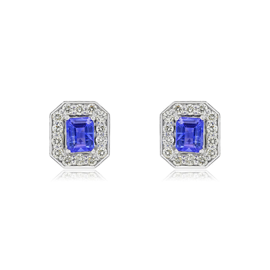 Tanzanite Studs | 28 Diamond pcs | 0.46ctw Natural Diamond | 14k Gold