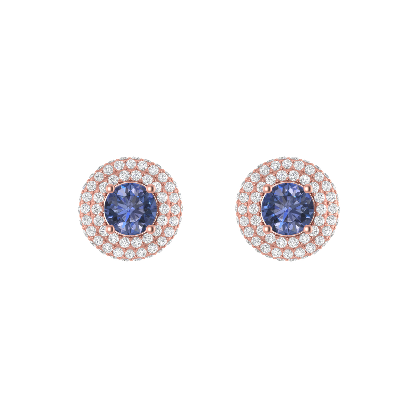 Tanzanite Studs | 136 Diamond pcs | 0.96ctw Natural Diamond | 14k Gold