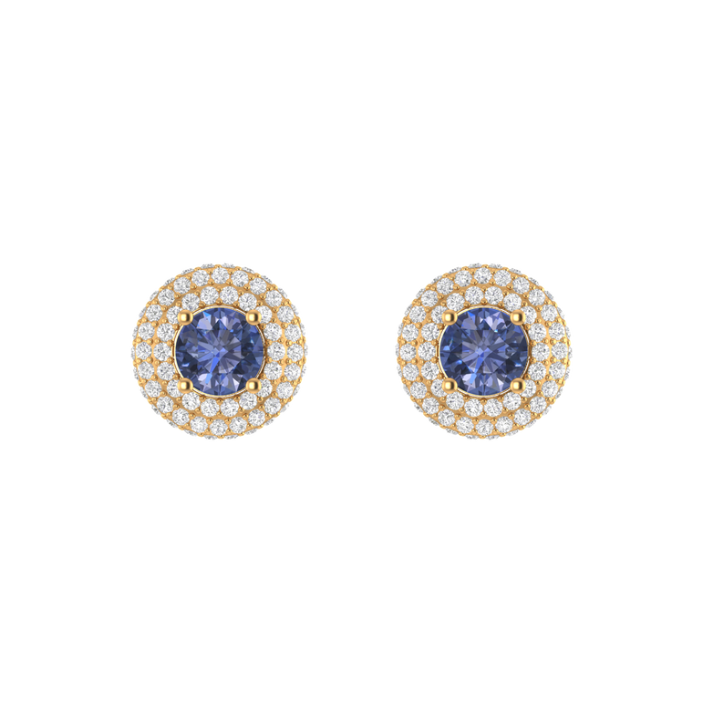 Tanzanite Studs | 136 Diamond pcs | 0.96ctw Natural Diamond | 14k Gold