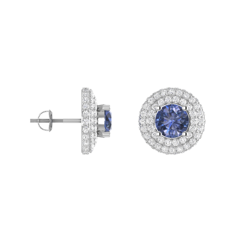 Tanzanite Studs | 136 Diamond pcs | 0.96ctw Natural Diamond | 14k Gold