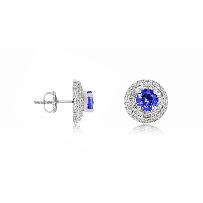 Tanzanite Studs | 136 Diamond pcs | 0.96ctw Natural Diamond | 14k Gold