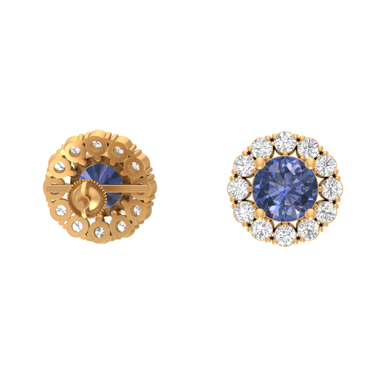 Tanzanite Studs | 24 diamond pcs | 0.73ctw Natural Diamond | 14k Gold