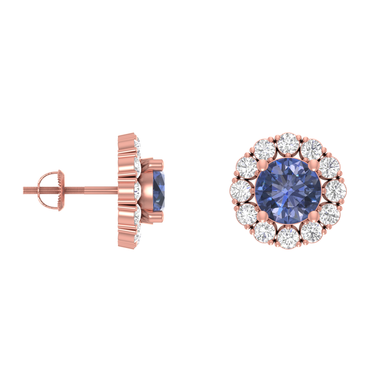 Tanzanite Studs | 24 diamond pcs | 0.73ctw Natural Diamond | 14k Gold