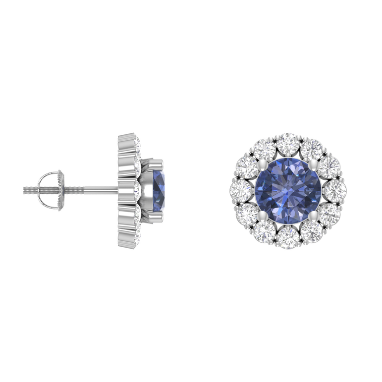 Tanzanite Studs | 24 diamond pcs | 0.73ctw Natural Diamond | 14k Gold