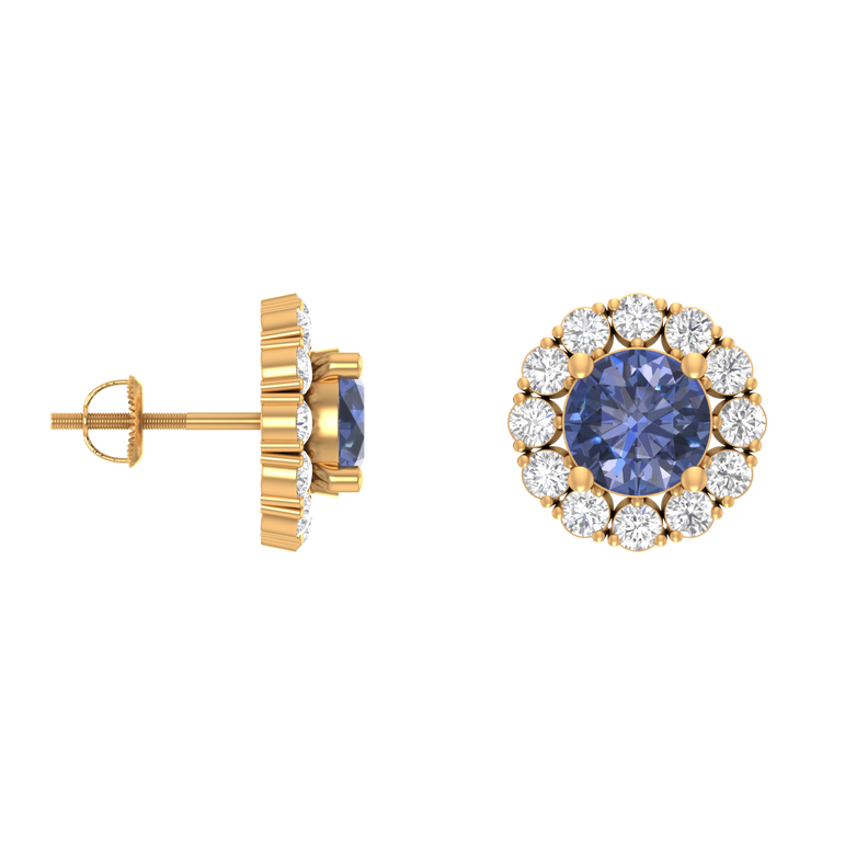 Tanzanite Studs | 24 diamond pcs | 0.73ctw Natural Diamond | 14k Gold