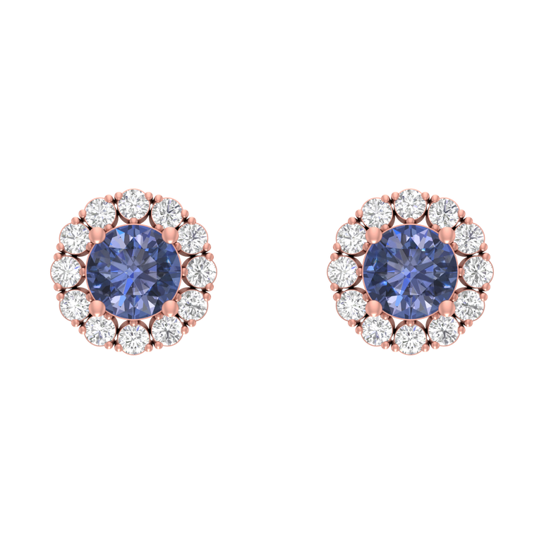 Tanzanite Studs | 24 diamond pcs | 0.73ctw Natural Diamond | 14k Gold