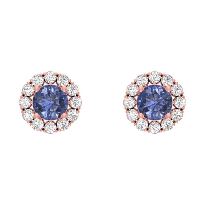 Tanzanite Studs | 24 diamond pcs | 0.73ctw Natural Diamond | 14k Gold