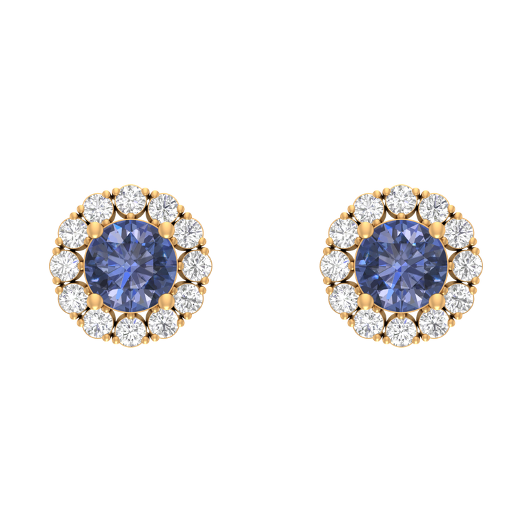 Tanzanite Studs | 24 diamond pcs | 0.73ctw Natural Diamond | 14k Gold