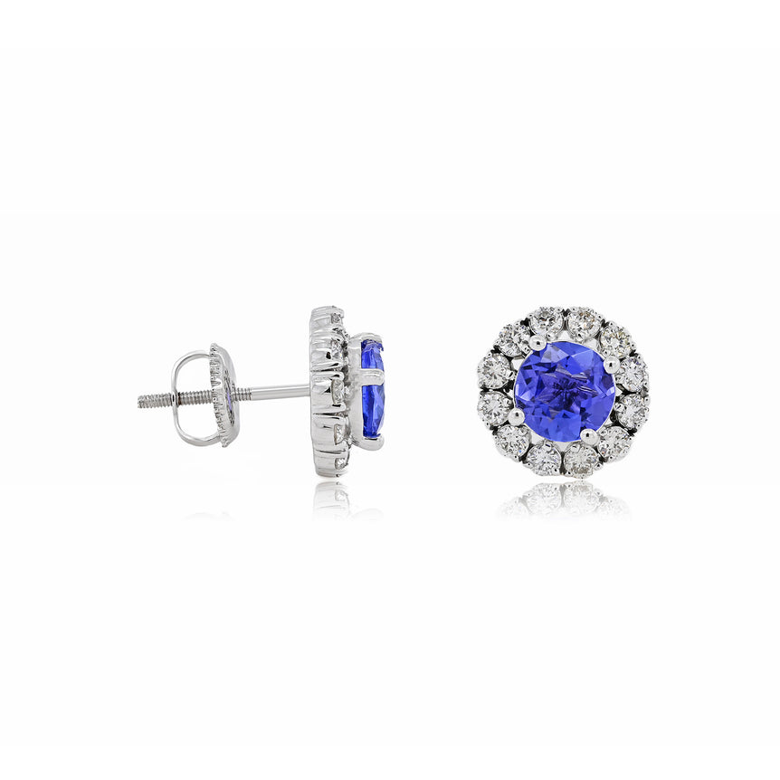 Tanzanite Studs | 24 diamond pcs | 0.73ctw Natural Diamond | 14k Gold