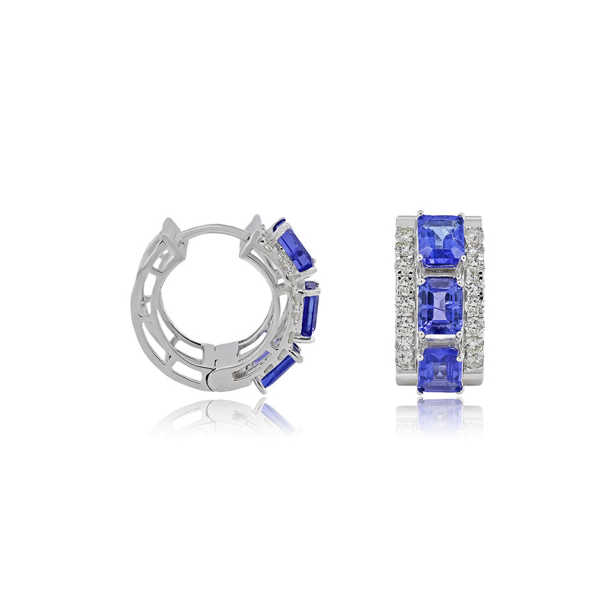 Tanzanite Hoops | 32 Diamond pcs | 0.81ctw natural diamond | 14k Gold