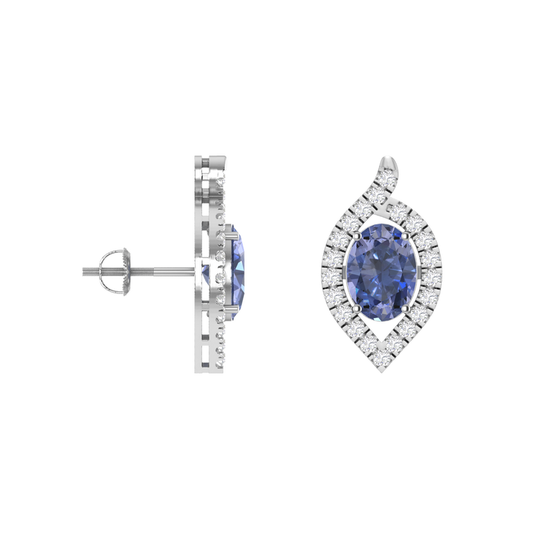 Tanzanite Studs | 42 Diamond pcs | 0.4ctw Natural Diamond | 14k Gold