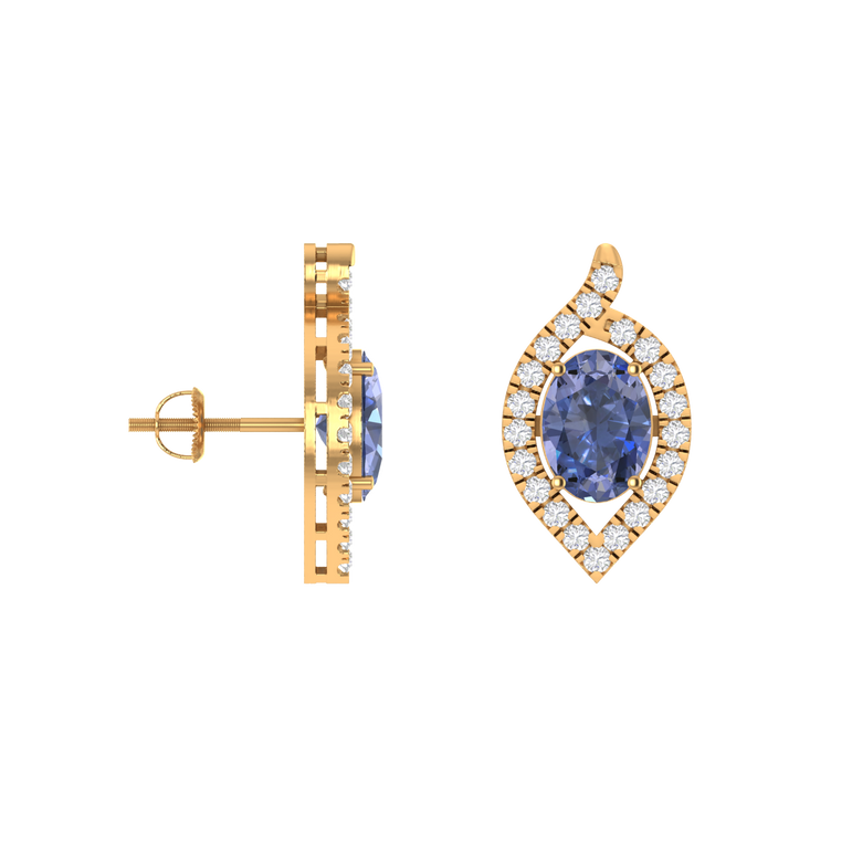 Tanzanite Studs | 42 Diamond pcs | 0.4ctw Natural Diamond | 14k Gold