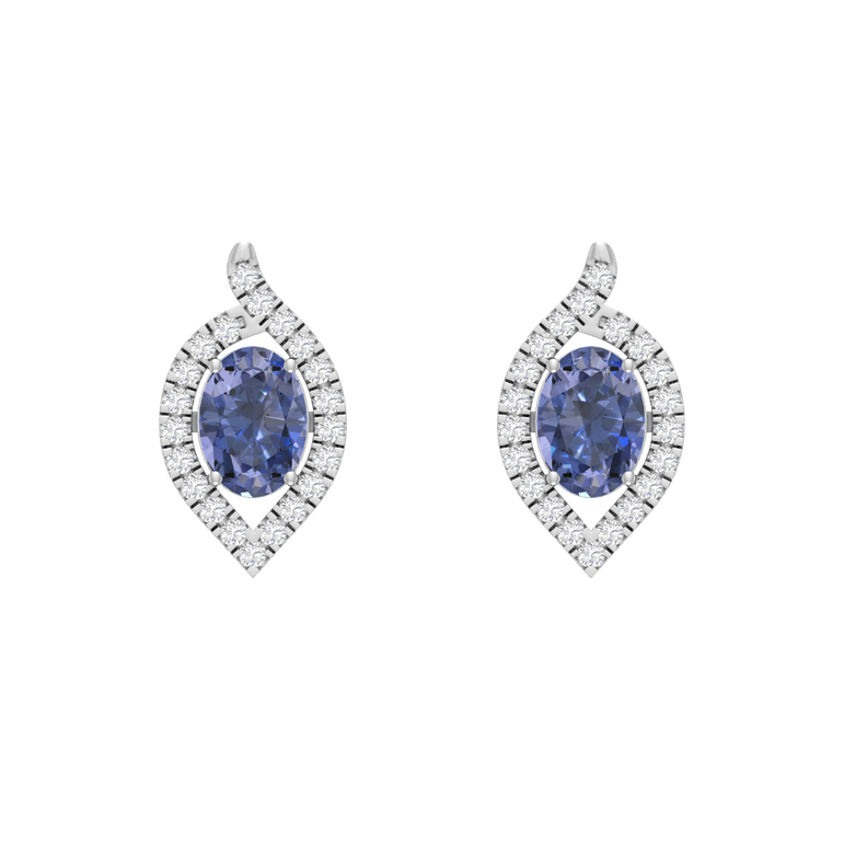 Tanzanite Studs | 42 Diamond pcs | 0.4ctw Natural Diamond | 14k Gold