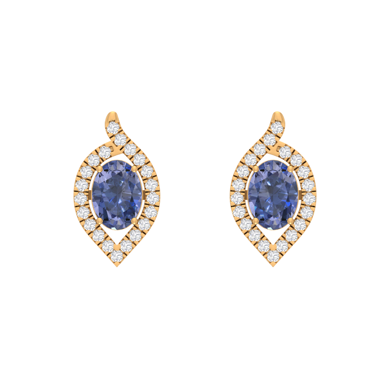 Tanzanite Studs | 42 Diamond pcs | 0.4ctw Natural Diamond | 14k Gold