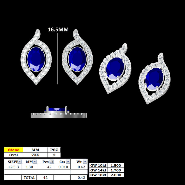 Tanzanite Studs | 42 Diamond pcs | 0.4ctw Natural Diamond | 14k Gold