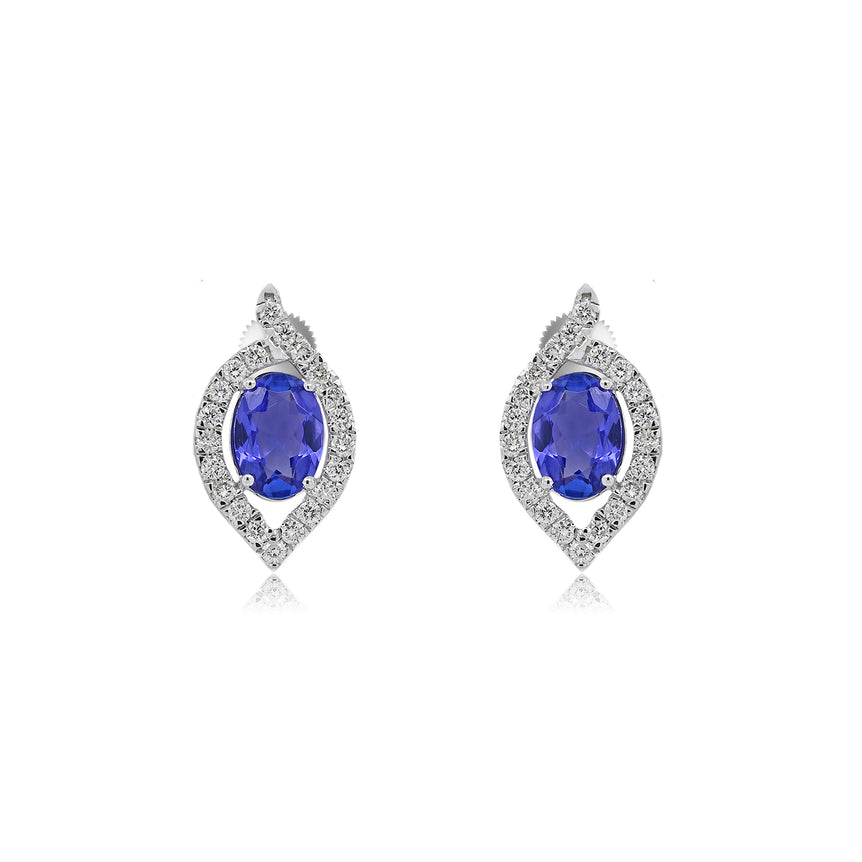 Tanzanite Studs | 42 Diamond pcs | 0.4ctw Natural Diamond | 14k Gold