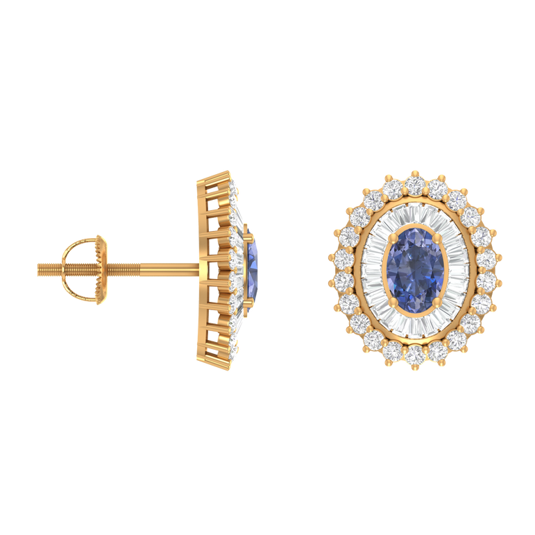 Tanzanite Studs | 92 Diamond pcs | 0.82ctw Natural Diamond | 14k Gold