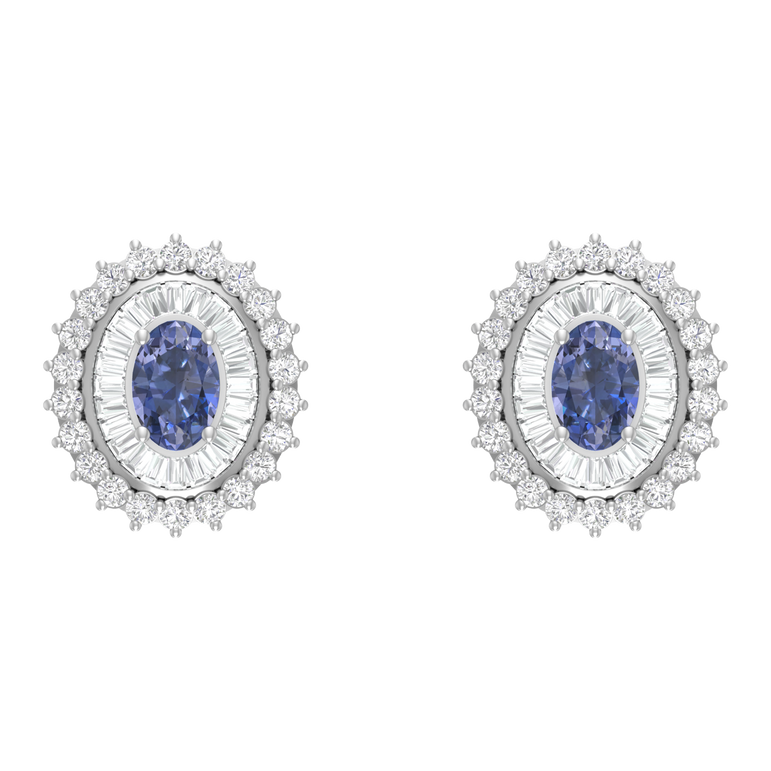 Tanzanite Studs | 92 Diamond pcs | 0.82ctw Natural Diamond | 14k Gold